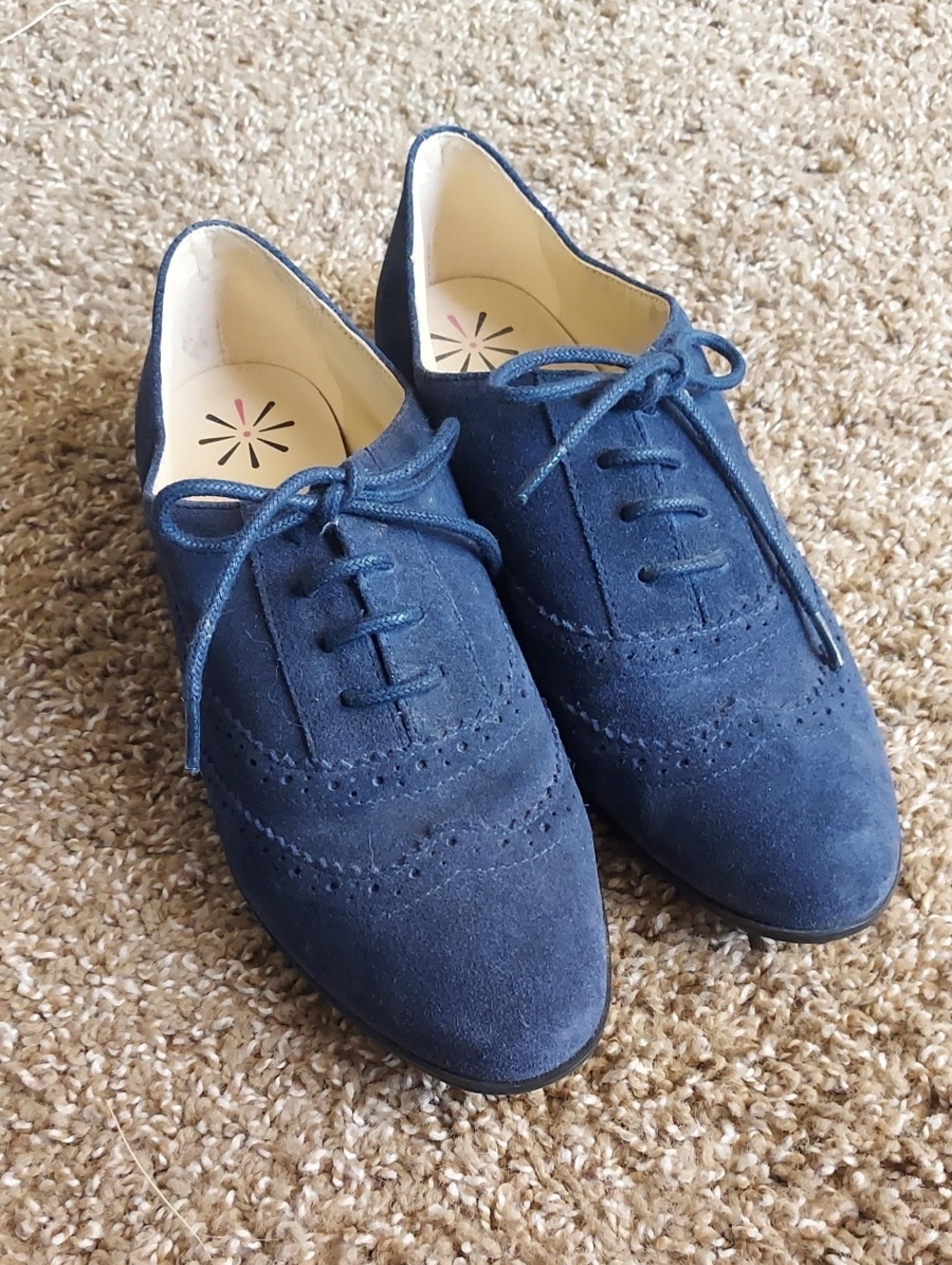 Isaac Mizrahi Navy Suede Fiona Pinhole Lace-Up Oxfords